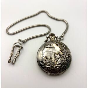 RUMOURS Hunting Motif Pocket Watch Chain with clip, Japan Quartz Movement Works